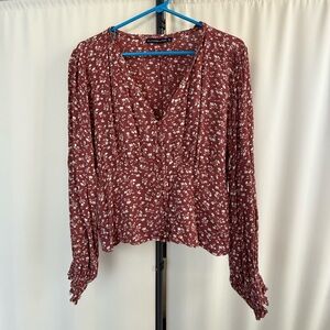 Abercrombie & Fitch Red Wrap Long Sleeve Blouse